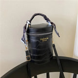 Crocodile Pattern Cylinder Crossbody Handbag with Silk Scarf