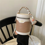 Crocodile Pattern Cylinder Crossbody Handbag with Silk Scarf