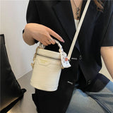 Crocodile Pattern Cylinder Crossbody Handbag with Silk Scarf