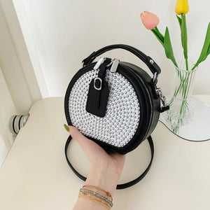 Retro Mini Black Round Bag Willow Nail Sparkling Ladies Handbag