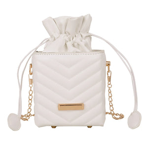 Vintage PU Leather Bucket Bag with Chain Strap