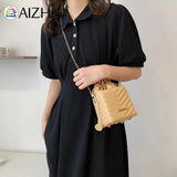 Vintage PU Leather Bucket Bag with Chain Strap