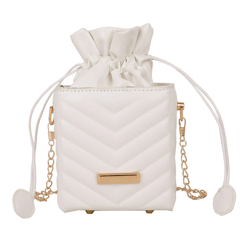 Vintage PU Leather Bucket Bag with Chain Strap