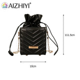 Vintage PU Leather Bucket Bag with Chain Strap