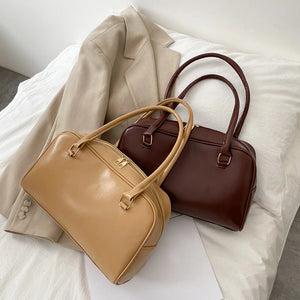 Retro PU Leather Women Shoulder Underarm Bags Casual Solid Large Capacity