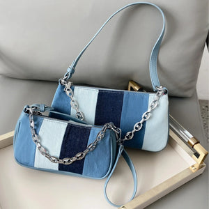 Retro Denim Stitching Women's Underarm Bag Small Shoulder Handbag