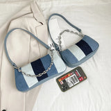 Retro Denim Stitching Women's Underarm Bag Small Shoulder Handbag