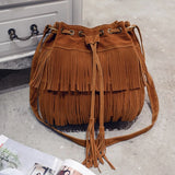 Retro Faux Suede Fringe Women Messenger Bags Tote Handbag