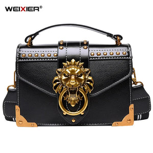 Retro Metal Lion Head Crossbody Bag for Girls