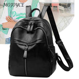 Retro Solid Rucksack Large Zipper Backpack PU Leather School Knapsack