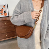 Retro Flap Saddle Bag PU Leather Shoulder Bag Crossbody Handbag