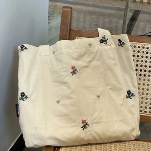 Retro Floral Embroidery Shoulder Bags Large Capacity Canvas Bag