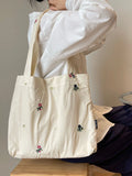 Retro Floral Embroidery Shoulder Bags Large Capacity Canvas Bag