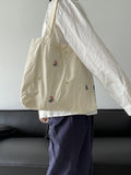 Retro Floral Embroidery Shoulder Bags Large Capacity Canvas Bag