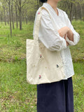 Retro Floral Embroidery Shoulder Bags Large Capacity Canvas Bag