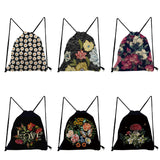 Retro Floral Print Backpack Unisex Drawstring Bag Preppy Style