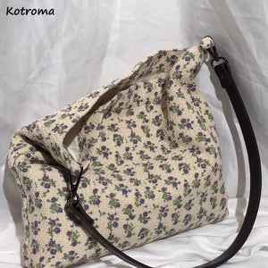 Retro Floral Shoulder Bags Women Daily Casual Handbags Large Portable Pouch