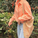 Retro Floral Women Shoulder Messenger Bag Thin Cotton Cloth Ladies Shopping Bags