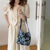 Retro Flower Shoulder Bag for Women Jacquard Ladies Cloth Shopping Bags