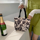 Retro Flower Canvas Shoulder Bag Women's Casual Tote Bento Bag