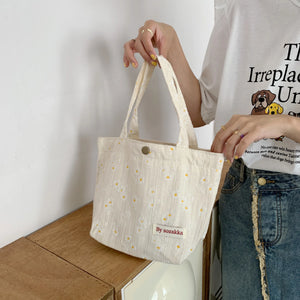 Retro Flower Canvas Shoulder Bag Women's Casual Tote Bento Bag