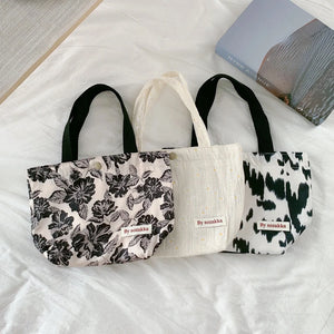 Retro Flower Canvas Shoulder Bag Women's Casual Tote Bento Bag
