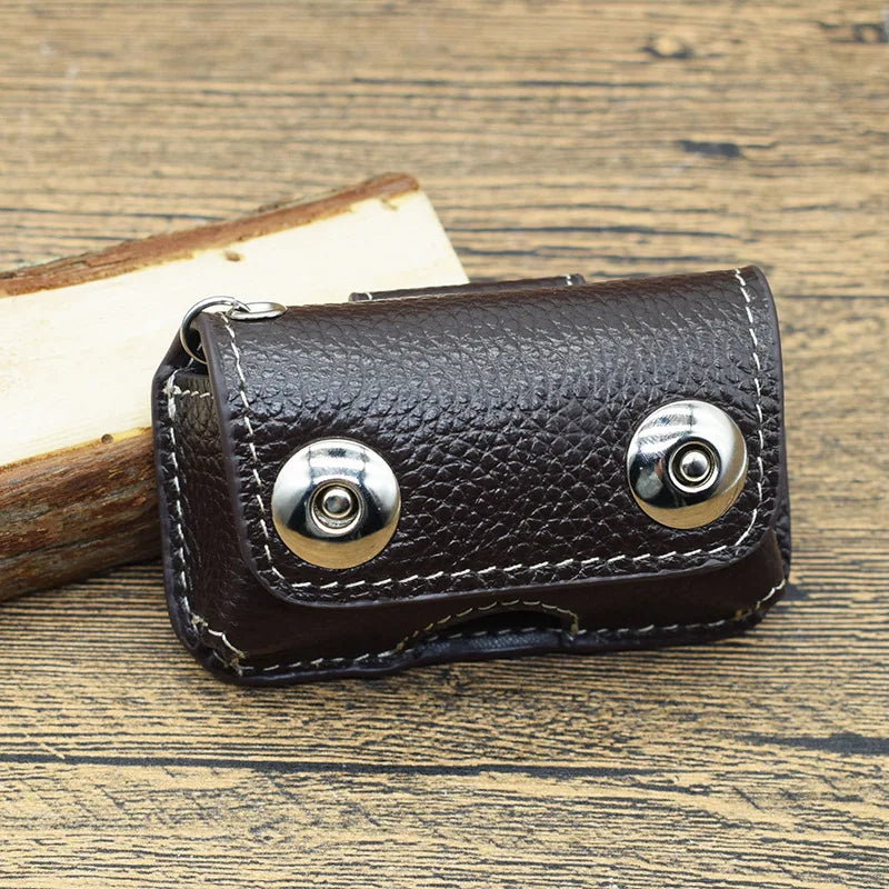 Retro Cow Leather Men's Car Key Holder with Magnetic Snap Key Case