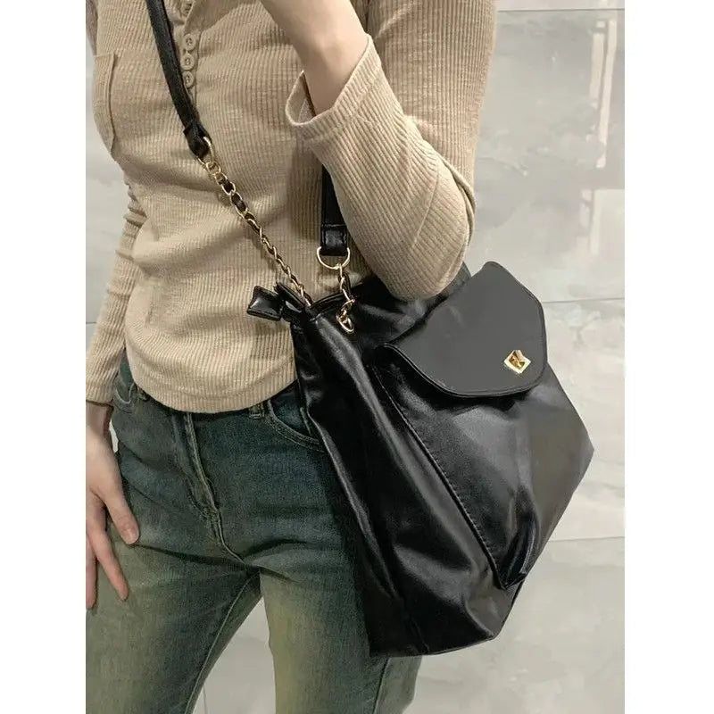 Retro Green Leather Large Capacity Handbag Women Casual Tote Shopper