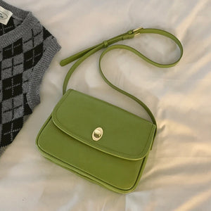 Retro Green Women Shoulder Bag Solid Female Messenger Bags PU Leather