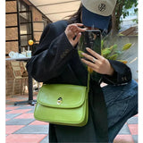 Retro Green Women Shoulder Bag Solid Female Messenger Bags PU Leather