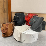 Retro High Capacity Bucket Bag Nubuck Leather Shoulder Handbag