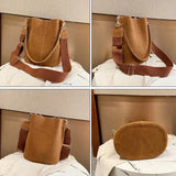 Retro High Capacity Bucket Bag Nubuck Leather Shoulder Handbag
