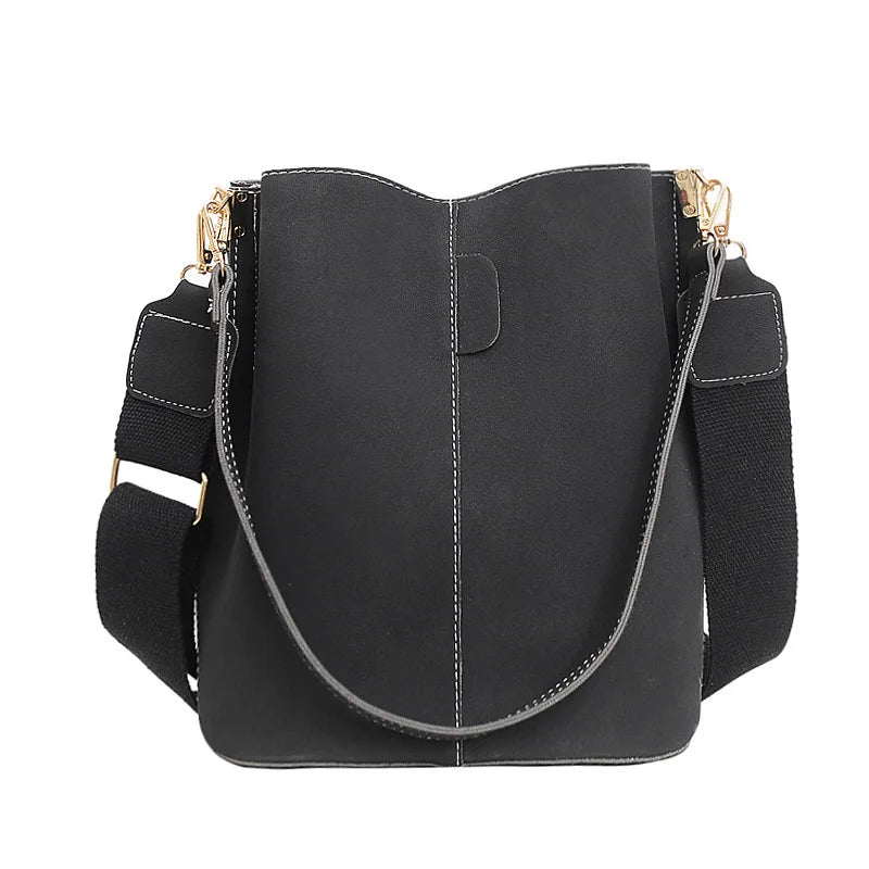 Retro High Capacity Bucket Bag Nubuck Leather Shoulder Handbag
