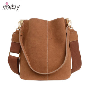 Retro High Capacity Bucket Bag Nubuck Leather Shoulder Handbag