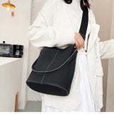 Retro High Capacity Nubuck Leather Bucket Bag for Women