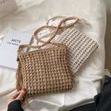 Retro Woven Woolen Crossbody Bag with Tassel Beach Shoulder Handbag