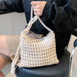 Retro Woven Woolen Crossbody Bag with Tassel Beach Shoulder Handbag