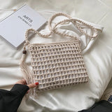Retro Woven Woolen Crossbody Bag with Tassel Beach Shoulder Handbag
