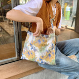 Retro Jacquard Women's Underarm Bag Casual Satin Ladies Flower Shoulder Bags