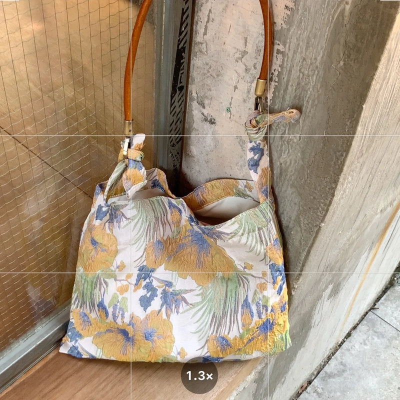 Retro Jacquard Women's Underarm Bag Casual Satin Ladies Flower Shoulder Bags