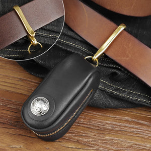 Retro Leather Key Wallet Car Key Holder Bag with Zipper Key Ring