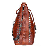 Retro Women Tote Bag Chain Rivet Bead Shoulder Bags Lady Commutin