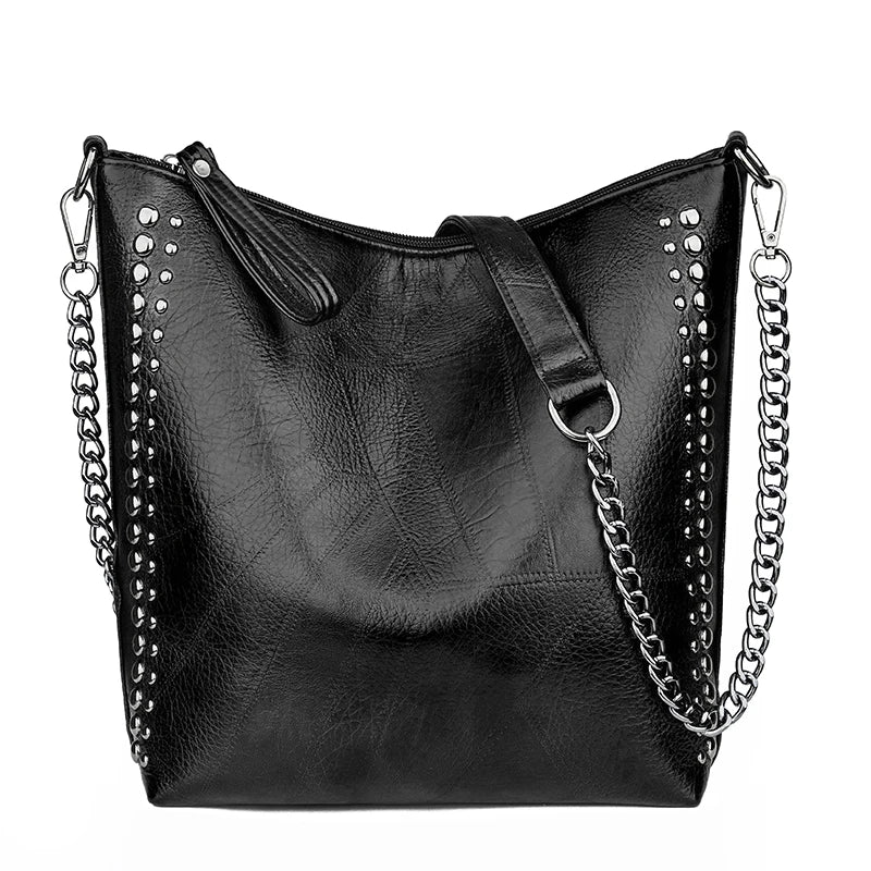 Retro Women Tote Bag Chain Rivet Bead Shoulder Bags Lady Commutin