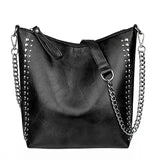 Retro Women Tote Bag Chain Rivet Bead Shoulder Bags Lady Commutin