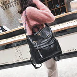 Retro Large Capacity Backpack Women PU Leather Rucksack Shoulder School Bags