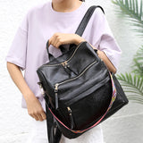 Retro Large Capacity Backpack Women PU Leather Rucksack Shoulder School Bags