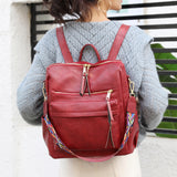 Retro Large Capacity Backpack Women PU Leather Rucksack Shoulder School Bags