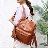 Retro Leather Backpack Large Capacity Travel Rucksack