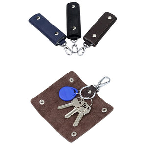 Leather Double Snap Key Holder Key Ring Bag Men Women Universal Key Fob Cover