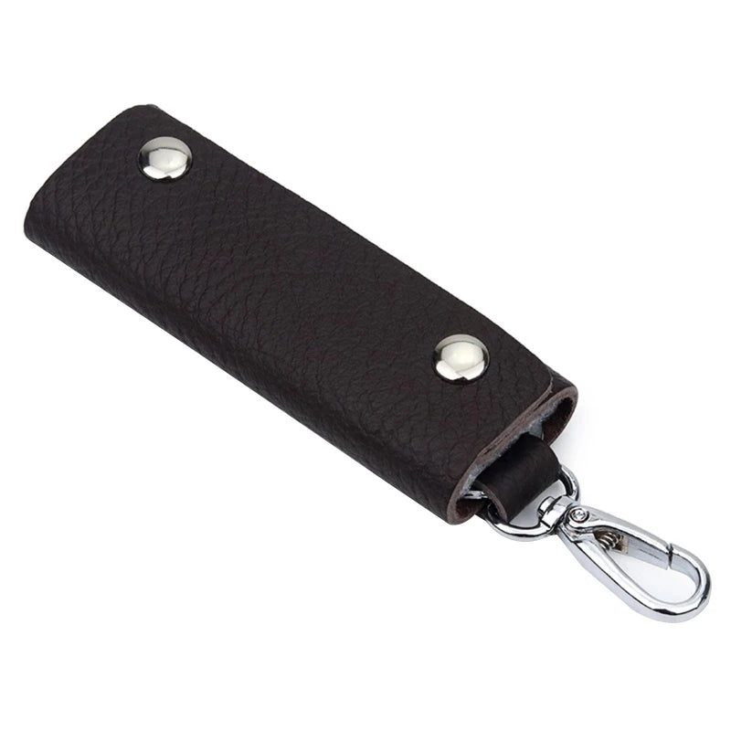 Leather Double Snap Key Holder Key Ring Bag Men Women Universal Key Fob Cover
